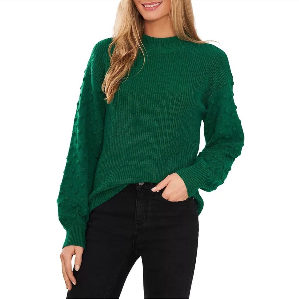 CECE BY CYNTHIA STEFFE Crewneck Bobble Detail Long Sleeve Sweater Dark Green L
